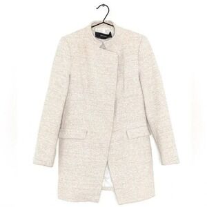 Zara Basic Collection Beige Textured Collarless Drape Jacket‎ Coat Blazer XS